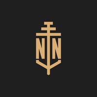 NN initial logo monogram with pillar icon design vector