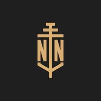 NN initial logo monogram with pillar icon design vector