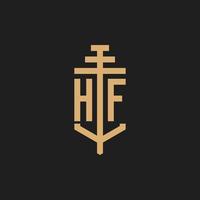 monograma del logotipo inicial hf con vector de diseño de icono de pilar