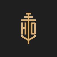 HO initial logo monogram with pillar icon design vector