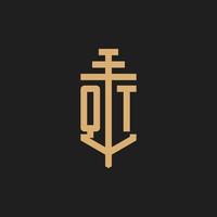 QT initial logo monogram with pillar icon design vector