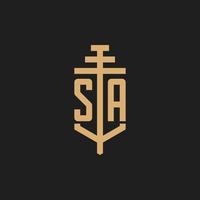 SA initial logo monogram with pillar icon design vector