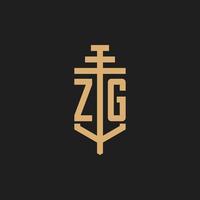 monograma de logotipo inicial zg con vector de diseño de icono de pilar