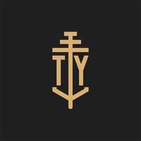 TY initial logo monogram with pillar icon design vector