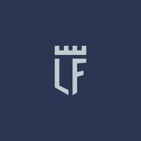 LF logo monogram with fortress castle and shield style design vector