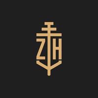 ZH initial logo monogram with pillar icon design vector