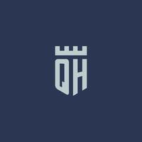 QH logo monogram with fortress castle and shield style design vector