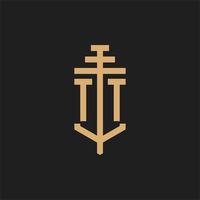 TT initial logo monogram with pillar icon design vector