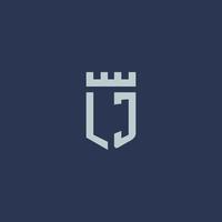 LJ logo monogram with fortress castle and shield style design vector