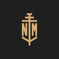 NM initial logo monogram with pillar icon design vector