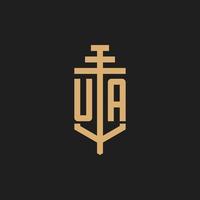 UA initial logo monogram with pillar icon design vector