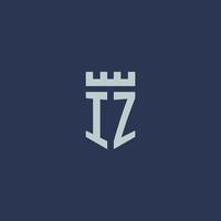 IZ logo monogram with fortress castle and shield style design vector