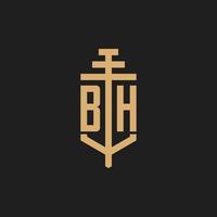 BH initial logo monogram with pillar icon design vector