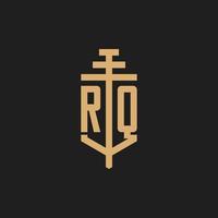 RQ initial logo monogram with pillar icon design vector