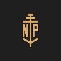 NP initial logo monogram with pillar icon design vector