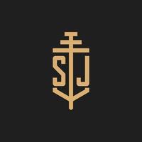 monograma del logotipo inicial de sj con vector de diseño de icono de pilar