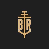 BR initial logo monogram with pillar icon design vector