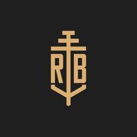 monograma del logotipo inicial de rb con vector de diseño de icono de pilar