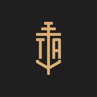 TA initial logo monogram with pillar icon design vector