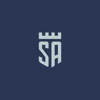 SA logo monogram with fortress castle and shield style design vector