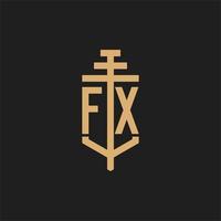 Monograma de logotipo inicial fx con vector de diseño de icono de pilar