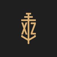 XZ initial logo monogram with pillar icon design vector