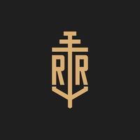 RR initial logo monogram with pillar icon design vector