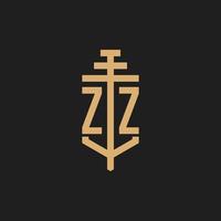 ZZ initial logo monogram with pillar icon design vector