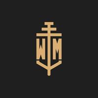 Monograma de logotipo inicial de wm con vector de diseño de icono de pilar
