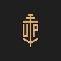 UP initial logo monogram with pillar icon design vector