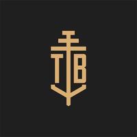 TB initial logo monogram with pillar icon design vector