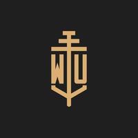 WU initial logo monogram with pillar icon design vector