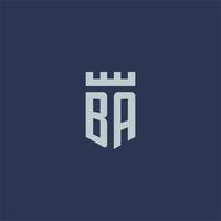 BA logo monogram with fortress castle and shield style design vector