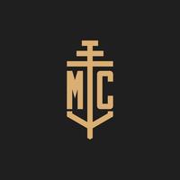 Monograma del logotipo inicial de mc con vector de diseño de icono de pilar