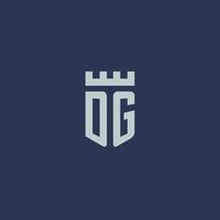 DG logo monogram with fortress castle and shield style design vector