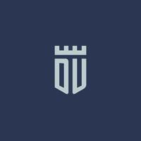 DU logo monogram with fortress castle and shield style design vector