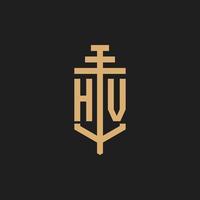 HV initial logo monogram with pillar icon design vector