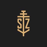 SZ initial logo monogram with pillar icon design vector