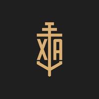 monograma inicial del logotipo de xa con vector de diseño de icono de pilar