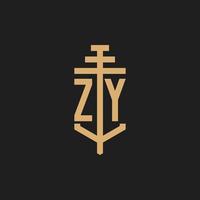 ZY initial logo monogram with pillar icon design vector