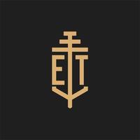 ET initial logo monogram with pillar icon design vector