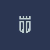 QQ logo monogram with fortress castle and shield style design vector