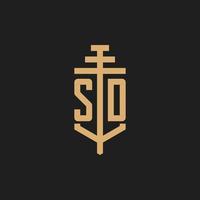 SD initial logo monogram with pillar icon design vector