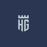 HG logo monogram with fortress castle and shield style design vector