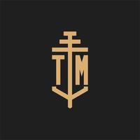 TM initial logo monogram with pillar icon design vector