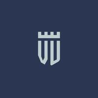 VU logo monogram with fortress castle and shield style design vector