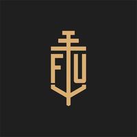 monograma del logotipo inicial fu con vector de diseño de icono de pilar