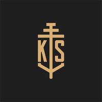 KS initial logo monogram with pillar icon design vector