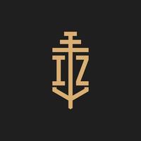 IZ initial logo monogram with pillar icon design vector