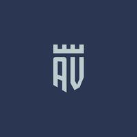 AV logo monogram with fortress castle and shield style design vector